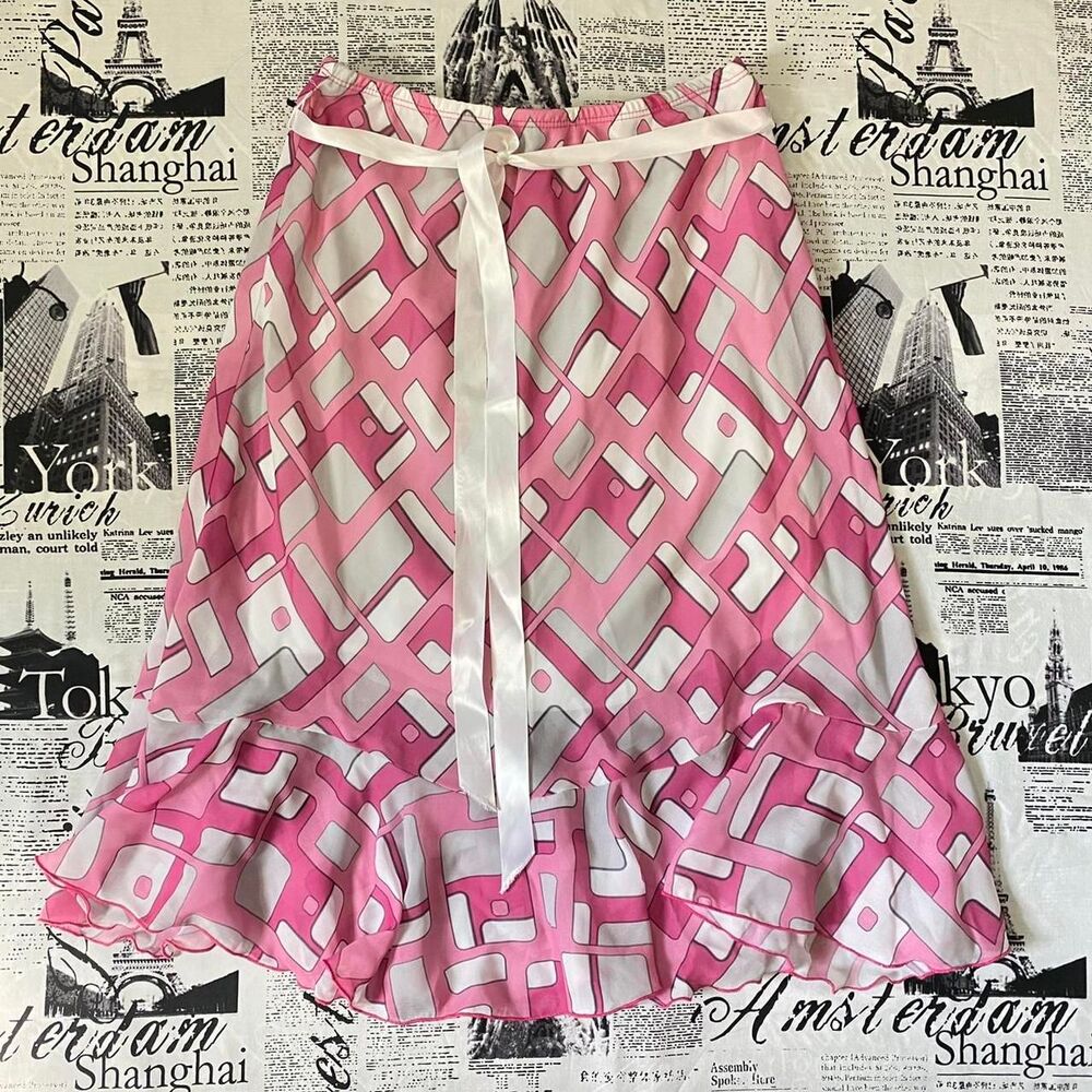 Rikki J New York Pink and White geometric diamond midi skirt y2k 90s vintage